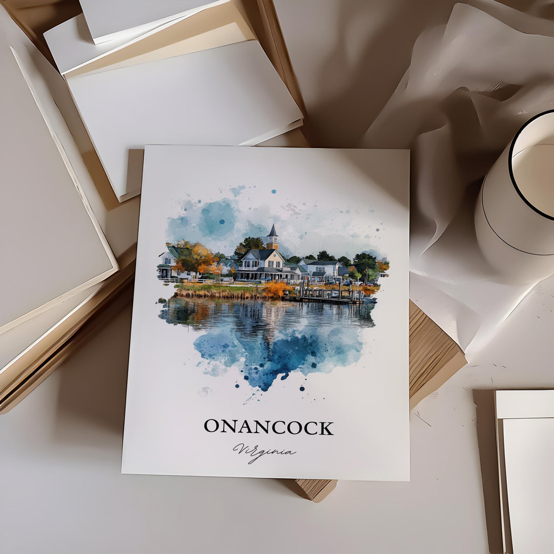 Onancock VA Wall Art, Accomack County Print, Onancock Watercolor Art, Onancock Virginia Gift, Travel Print, Travel Poster, Housewarming Gift