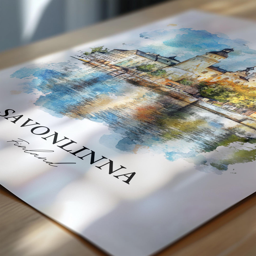 Savonlinna Wall Art, Finnish Lakeland Print, Finland Watercolor Art, Savonlinna Gift, Travel Print, Travel Poster, Housewarming Gift
