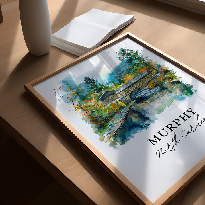 Murphy NC Wall Art, Cherokee County NC Print, Murphy Watercolor, Murphy North Carolina Gift,
