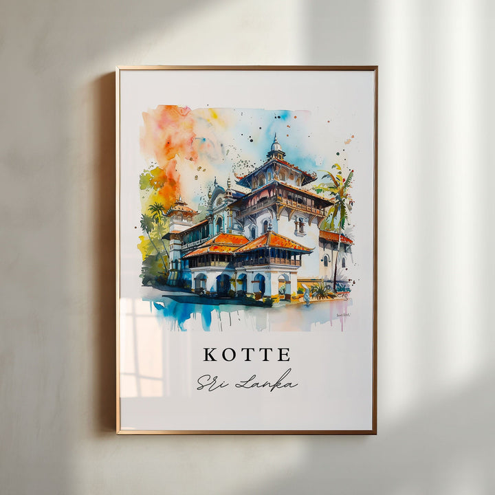 Kotte watercolor travel art - Sri Lanka, Kotte print, Wedding gift, Birthday present, Custom Text, Perfect Gift