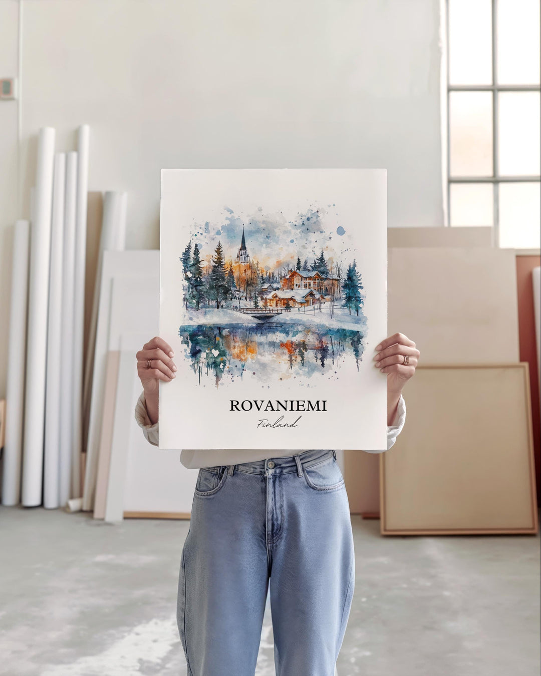 Rovaniemi Wall Art, Lapland Print, Finland Watercolor Art, Rovaniemi Gift, Travel Print, Travel Poster, Housewarming Gift