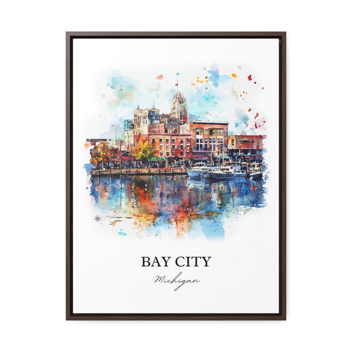 Bay City MI Wall Art, Saginaw River Print, Michigan Watercolor Art, Bay City Michigan Gift, Travel Print, Travel Poster, Housewarming Gift