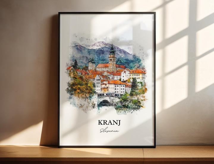 Kranj Slovenia Wall Art, Slovene Alps Print, Slovenia Watercolor Art, Kranj Gift, Travel Print, Travel Poster, Housewarming Gift