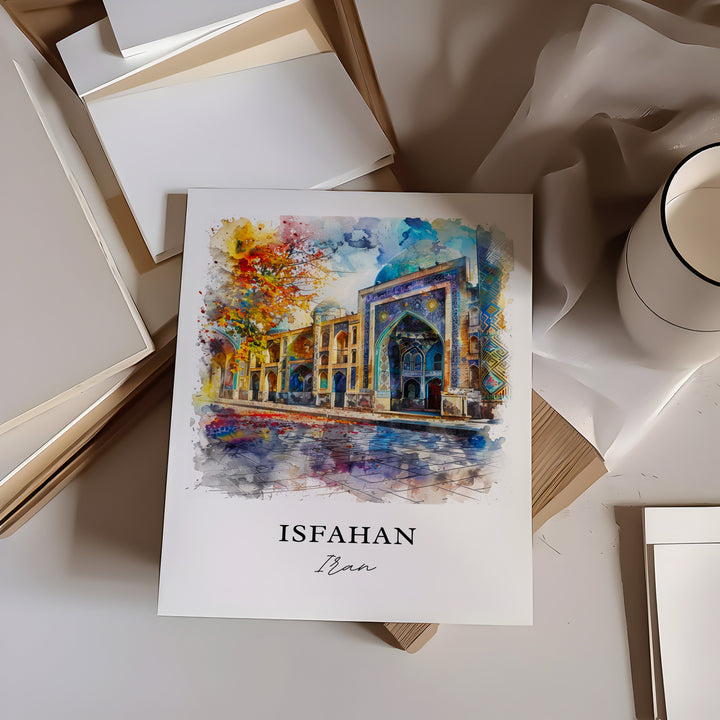 Isfahan Wall Art, Isfahan Iran Print, Iran Watercolor, Iran Artwork Gift,