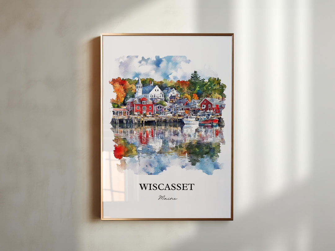Wiscasset Wall Art, Lincoln County ME Print, Maine Watercolor Art, Wiscasset Maine Gift, Travel Print, Travel Poster, Housewarming Gift