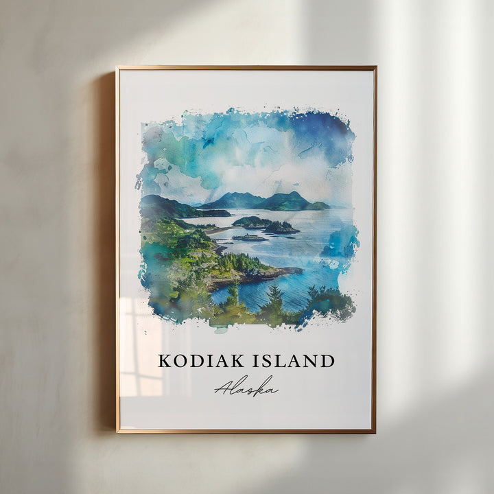 Kodiak Island Wall Art, Kodiak Alaska Print, Kodiak Island Watercolor, Kodiak Alaska Gift,