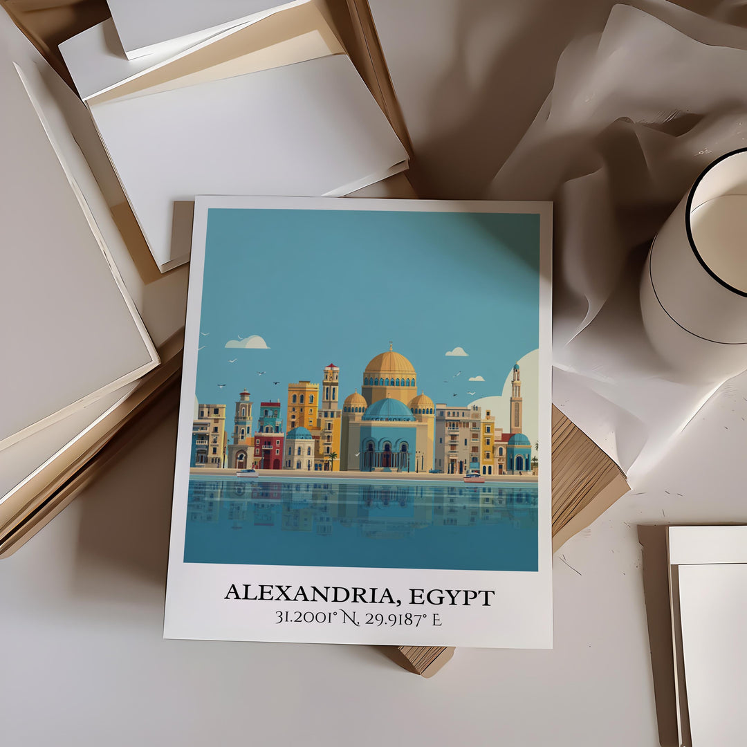 Alexandria Egypt Art, Alexandria Retro Travel Art, Alexandria Home Decor, Egypt Gift, Egypt Travel Art, Travel Prints, Housewarming Gift