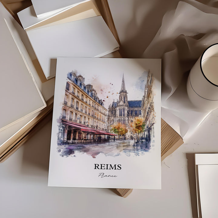 Reims France Wall Art, Grand Est Region Print, France Watercolor Art, Reims France Gift, Travel Print, Travel Poster, Housewarming Gift