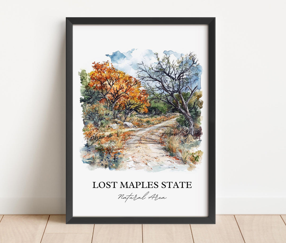 Lost Maples State Park Wall Art, Vanderpool TX Print, Texas Watercolor, Lost Maples TX Gift, Travel Print, Travel Poster, Housewarming Gift