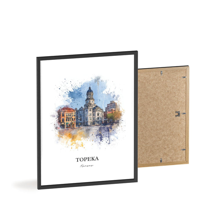 Topeka Kansas Wall Art, Topeka Print, Kansas Watercolor Art, Topeka Skyline Gift, Travel Print, Travel Poster, Housewarming Gift