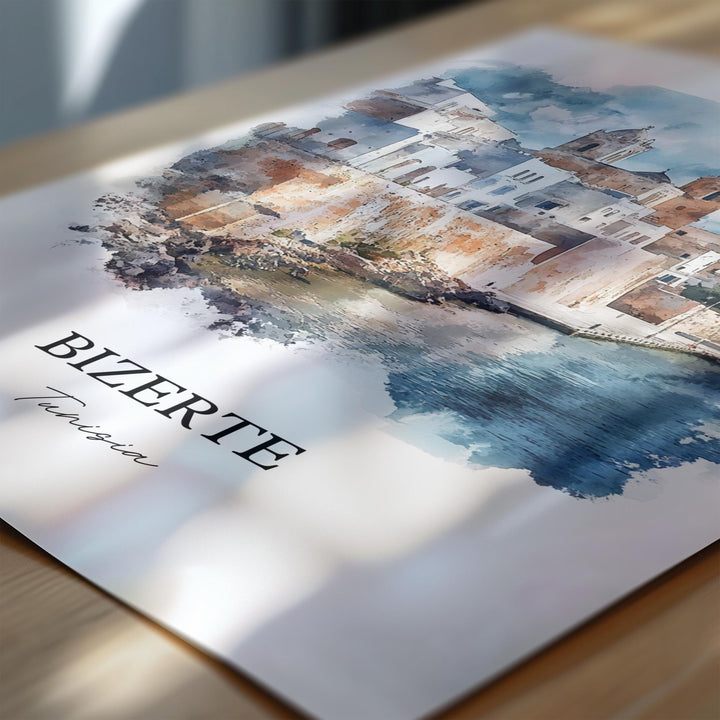 Bizerte Wall Art, Bizerte Tunisia Print, Tunisia Watercolor Art, Tunisia Gift, Travel Print, Travel Poster, Housewarming Gift