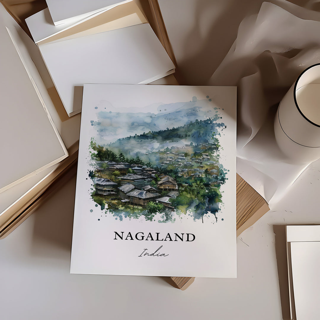 Nagaland Wall Art, Nagaland India Print, Kohima India Watercolor, Nagaland India Gift,