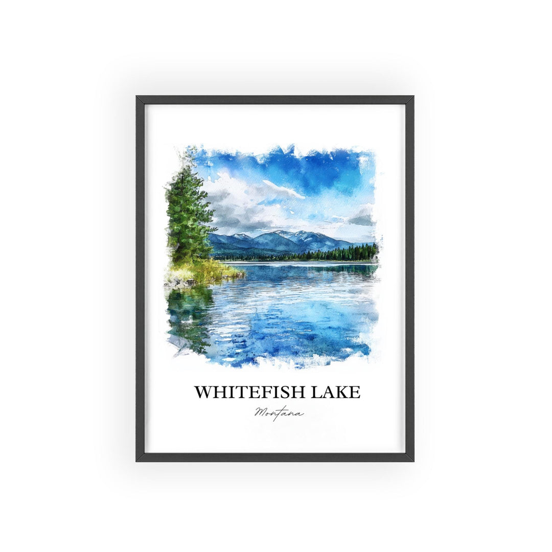 Whitefish Lake, Montana, USA – Watercolor Art Print
