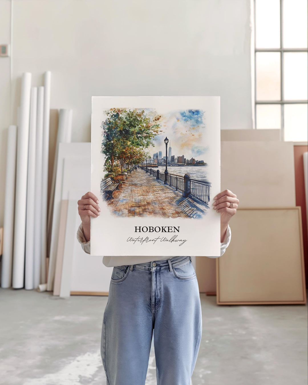 Hoboken NJ Wall Art, Hoboken Print, North Jersey Watercolor Art, Hoboken Gift, Travel Print, Travel Poster, Housewarming Gift