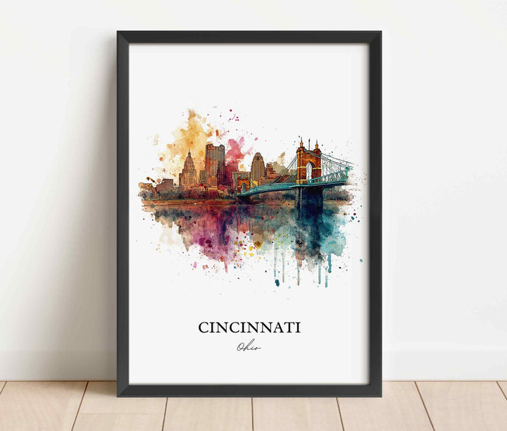 Cincinnati OH Wall Art, Cincinnati Print, Cincinnati Watercolor Art, Cincinnati Skyline Gift, Travel Print, Travel Poster, Housewarming Gift