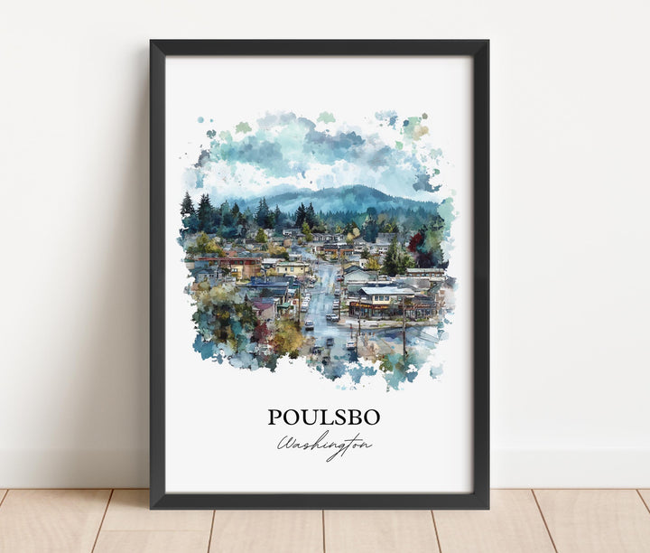 Poulsbo WA Wall Art, Poulsbo Print, Kitsap County WA Watercolor Art, Poulsbo Washington Gift, Travel Print, Travel Poster, Housewarming Gift