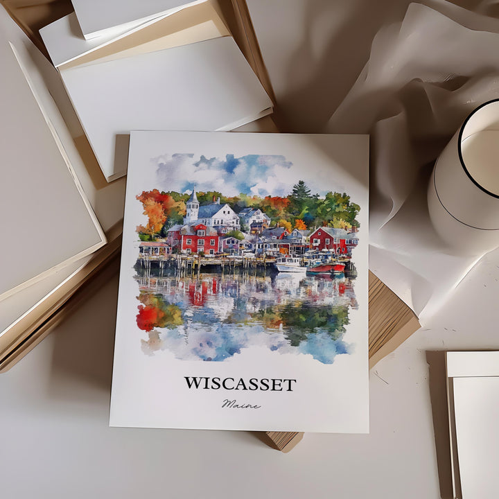 Wiscasset Wall Art, Lincoln County ME Print, Maine Watercolor Art, Wiscasset Maine Gift, Travel Print, Travel Poster, Housewarming Gift