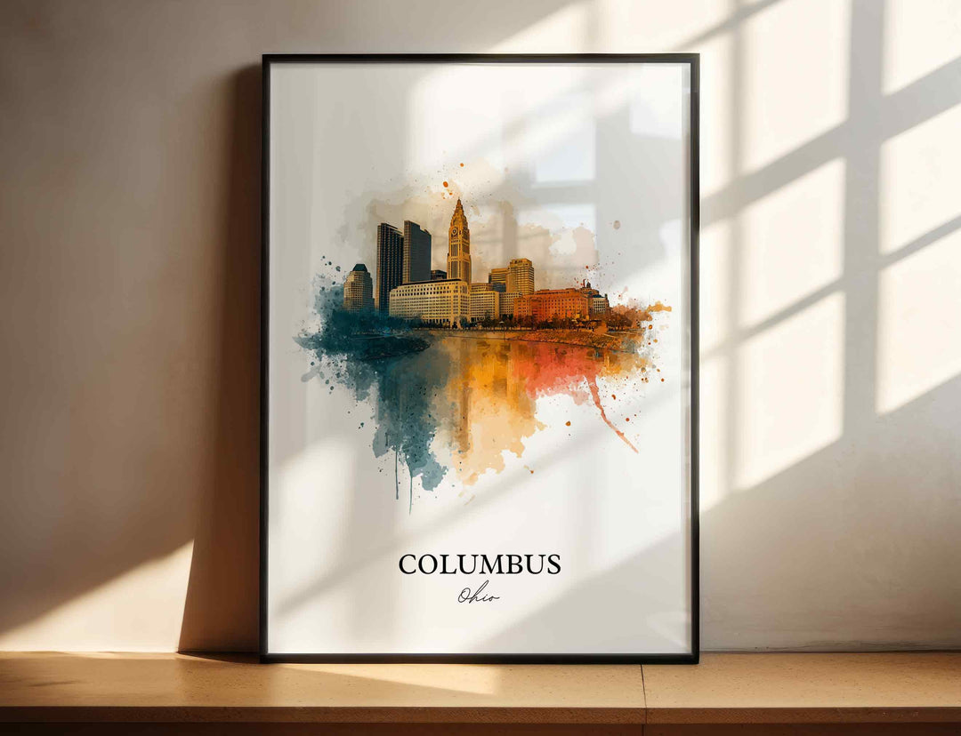 Columbus OH Wall Art, Columbus Print, Columbus Ohio Watercolor Art, Columbus Skyline Gift, Travel Print, Travel Poster, Housewarming Gift