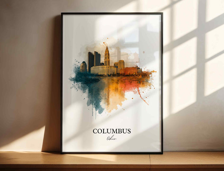 Columbus OH Wall Art, Columbus Print, Columbus Ohio Watercolor Art, Columbus Skyline Gift, Travel Print, Travel Poster, Housewarming Gift