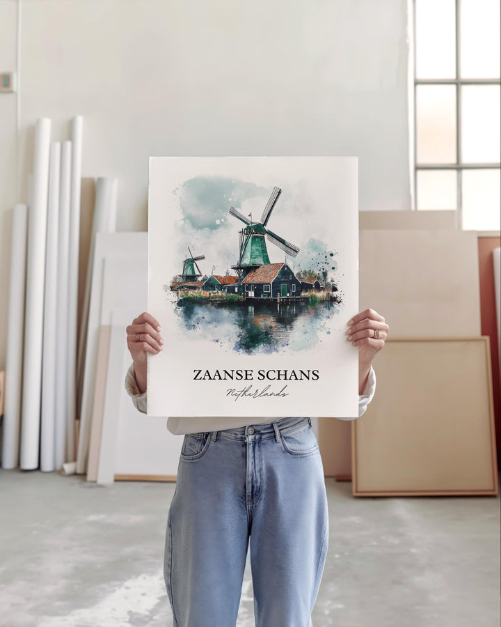 Zaanse Schans Wall Art, Zaandam Print, Netherlands Watercolor Art, Zaanse Schans Gift, Travel Print, Travel Poster, Housewarming Gift