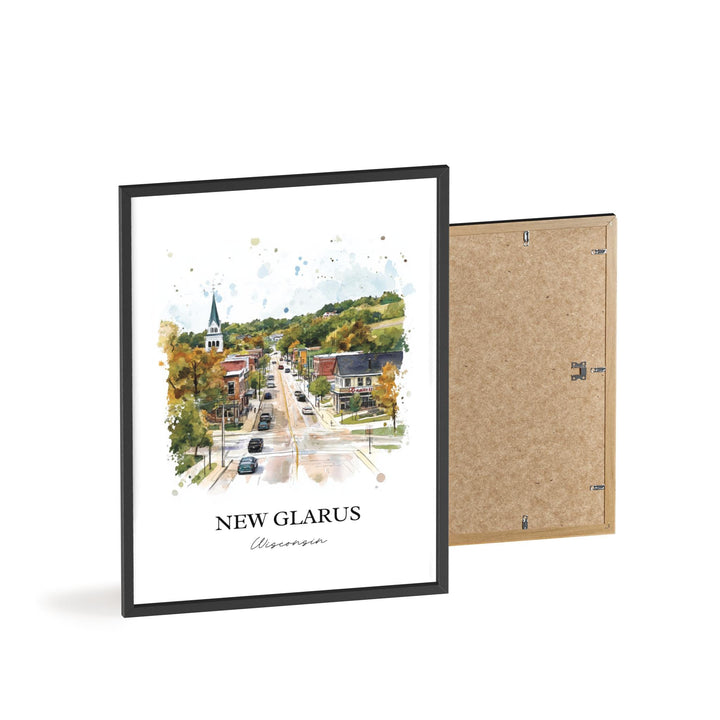 New Glarus Wall Art, New Glarus Print, Wisconsin Watercolor Art, New Glarus WI Gift, Travel Print, Travel Poster, Housewarming Gift
