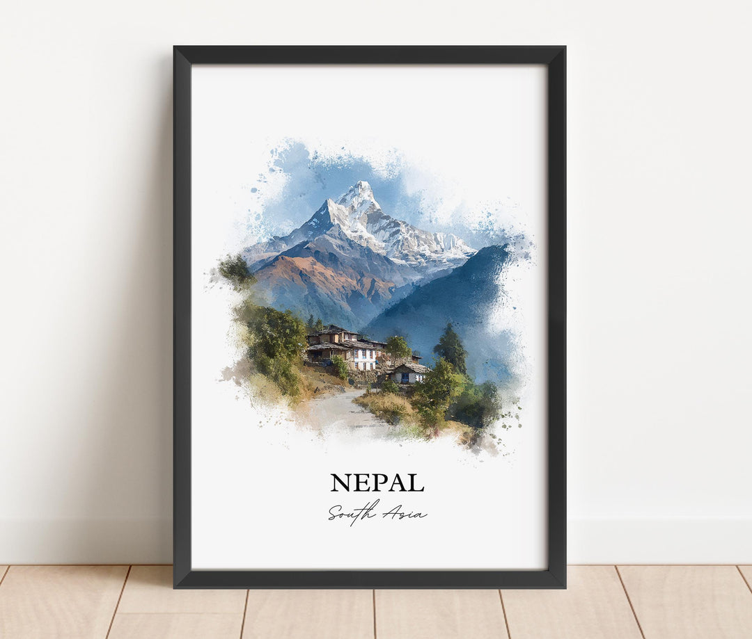 Nepal Wall Art, Nepal Print, Nepal Watercolor Art, Nepal Country Gift, Travel Print, Travel Poster, Housewarming Gift