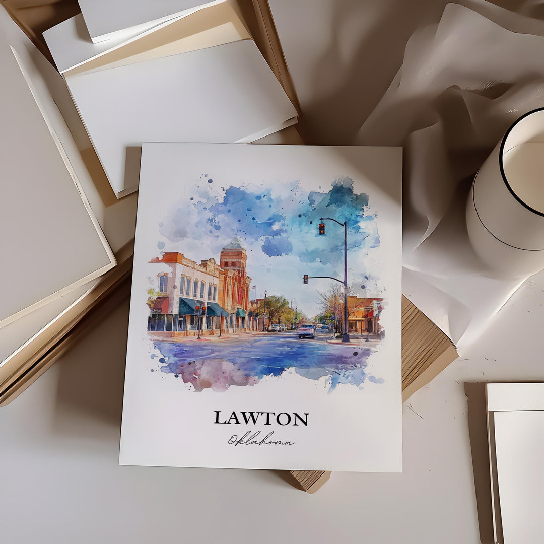 Lawton OK Wall Art, Comanche County Print, Oklahoma Watercolor Art, Lawton OK Gift, Travel Print, Travel Poster, Housewarming Gift