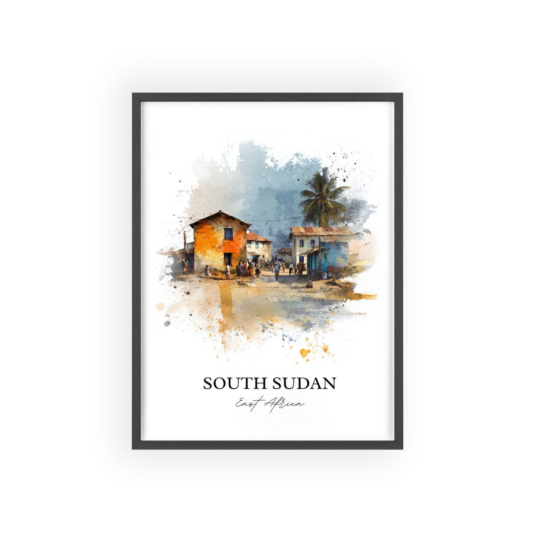 South Sudan Wall Art, South Sudan Print, Africa Watercolor Art, South Sudan Gift, Travel Print, Travel Poster, Housewarming Gift