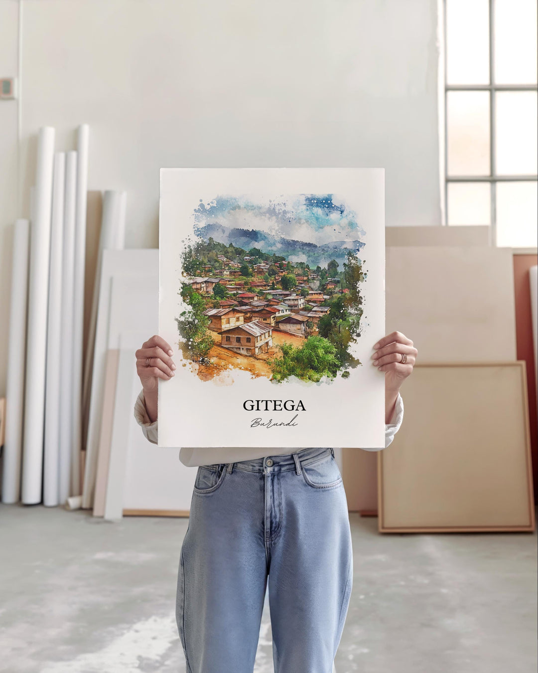 Gitega Wall Art, Gitega Burundi Print, Burundi Watercolor Art, Burundi Country Gift, Travel Print, Travel Poster, Housewarming Gift