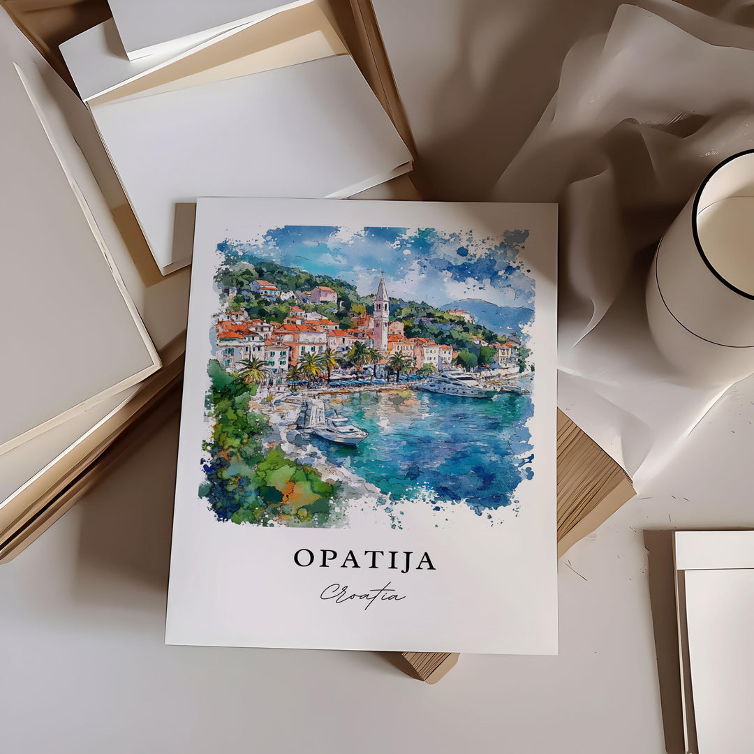 Opatija Wall Art, Opatija Croatia Print, Opatija Watercolor Art, Kotar County Croatia Gift,