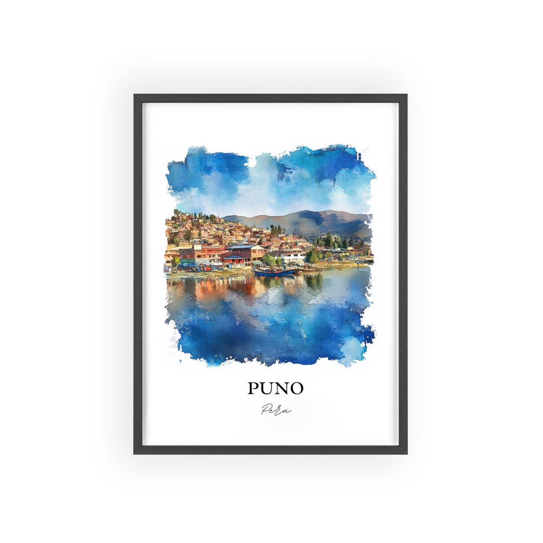 Puno Peru Wall Art, Lake Titicaca Print, Peru Watercolor Art, Puno Peru Gift, Travel Print, Travel Poster, Housewarming Gift