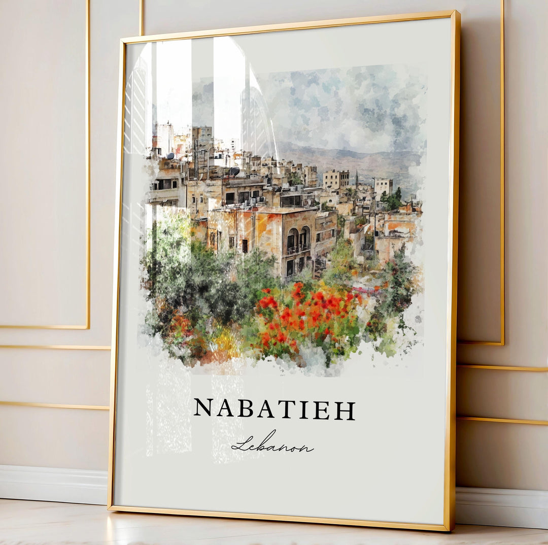 Nabatieh Wall Art, Nabatieh Print, Nabatieh Watercolor Art, Nabatîyé Lebanon Gift,