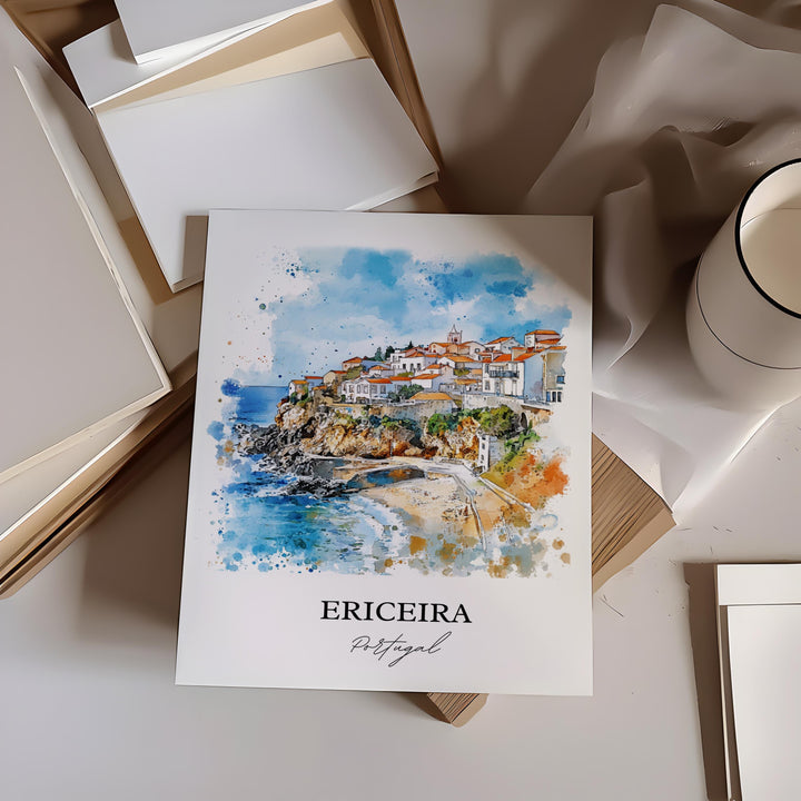 Ericeira Wall Art, Lisbon Print, Portugal Watercolor Art, Ericeira Gift, Travel Print, Travel Poster, Housewarming Gift
