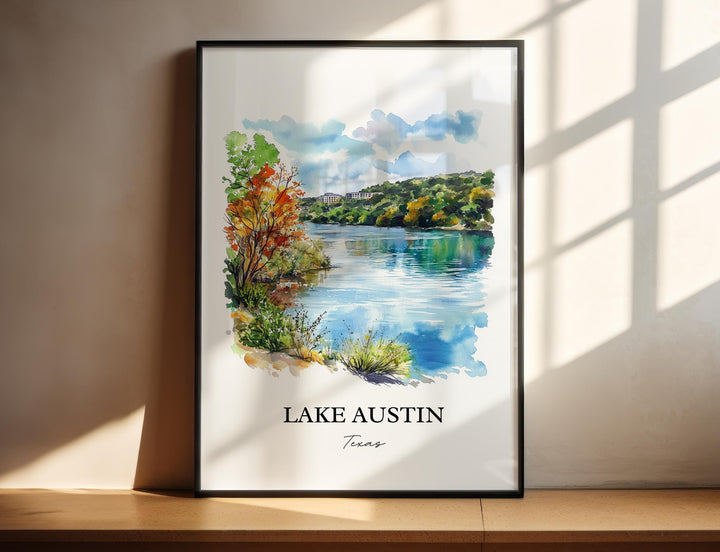 Lake Austin Wall Art, Austin TX Print, Texas Watercolor Art, Lake Austin Gift, Travel Print, Travel Poster, Housewarming Gift