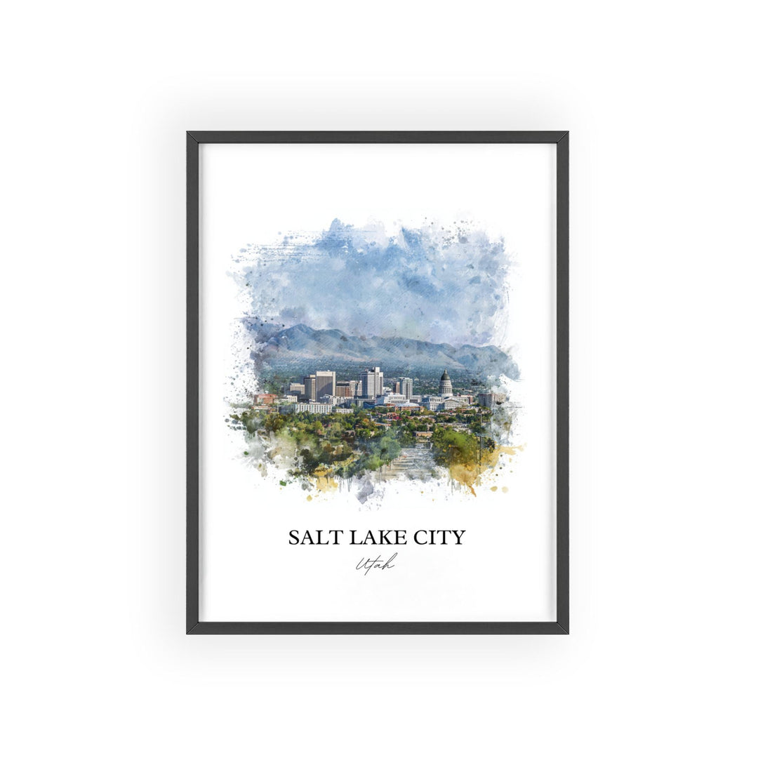 Salt Lake City Wall Art, SLC Print, Utah Watercolor Art, Salt Lake City Skyline Gift, Travel Print, Travel Poster, Housewarming Gift
