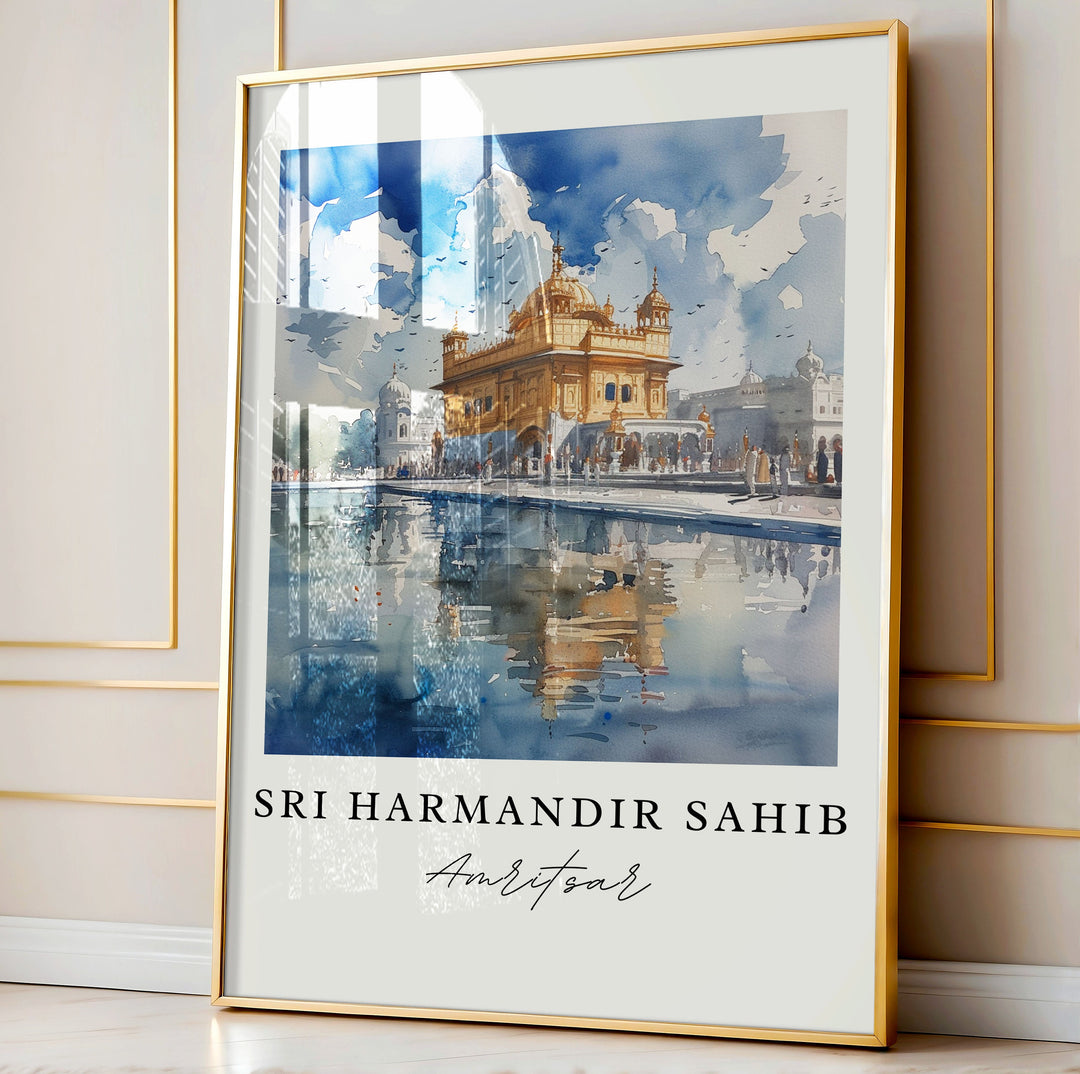 Sri Harmandir Sahib Art Print, The Golden Temple Print, Amritsar Wall Art, Punjab Gift,