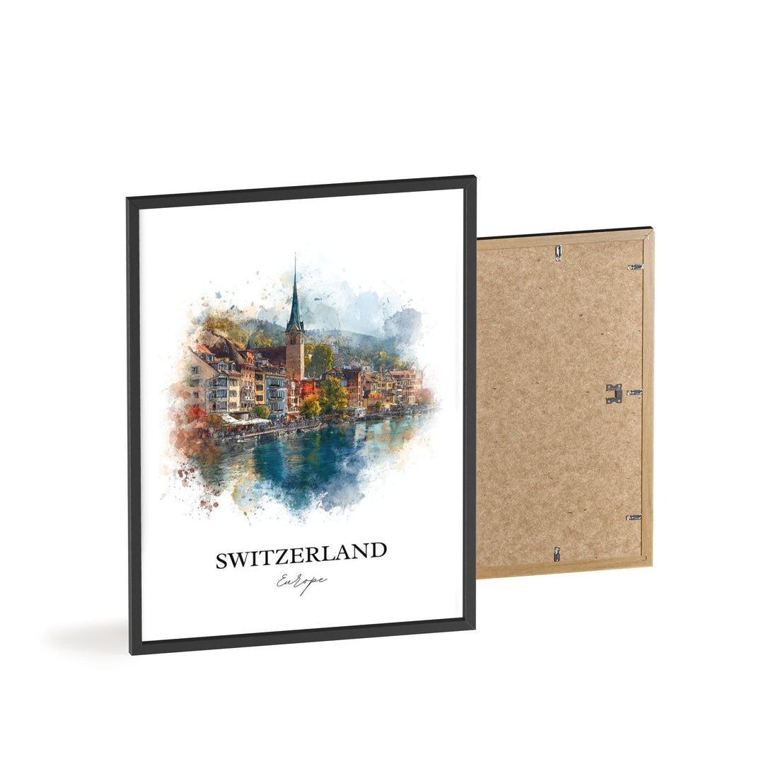 Switzerland Art, Switzerland Print, Switzerland Watercolor Art, Switzerland Country Gift, Travel Print, Travel Poster, Housewarming Gift