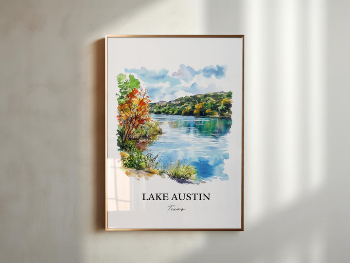 Lake Austin Wall Art, Austin TX Print, Texas Watercolor Art, Lake Austin Gift, Travel Print, Travel Poster, Housewarming Gift