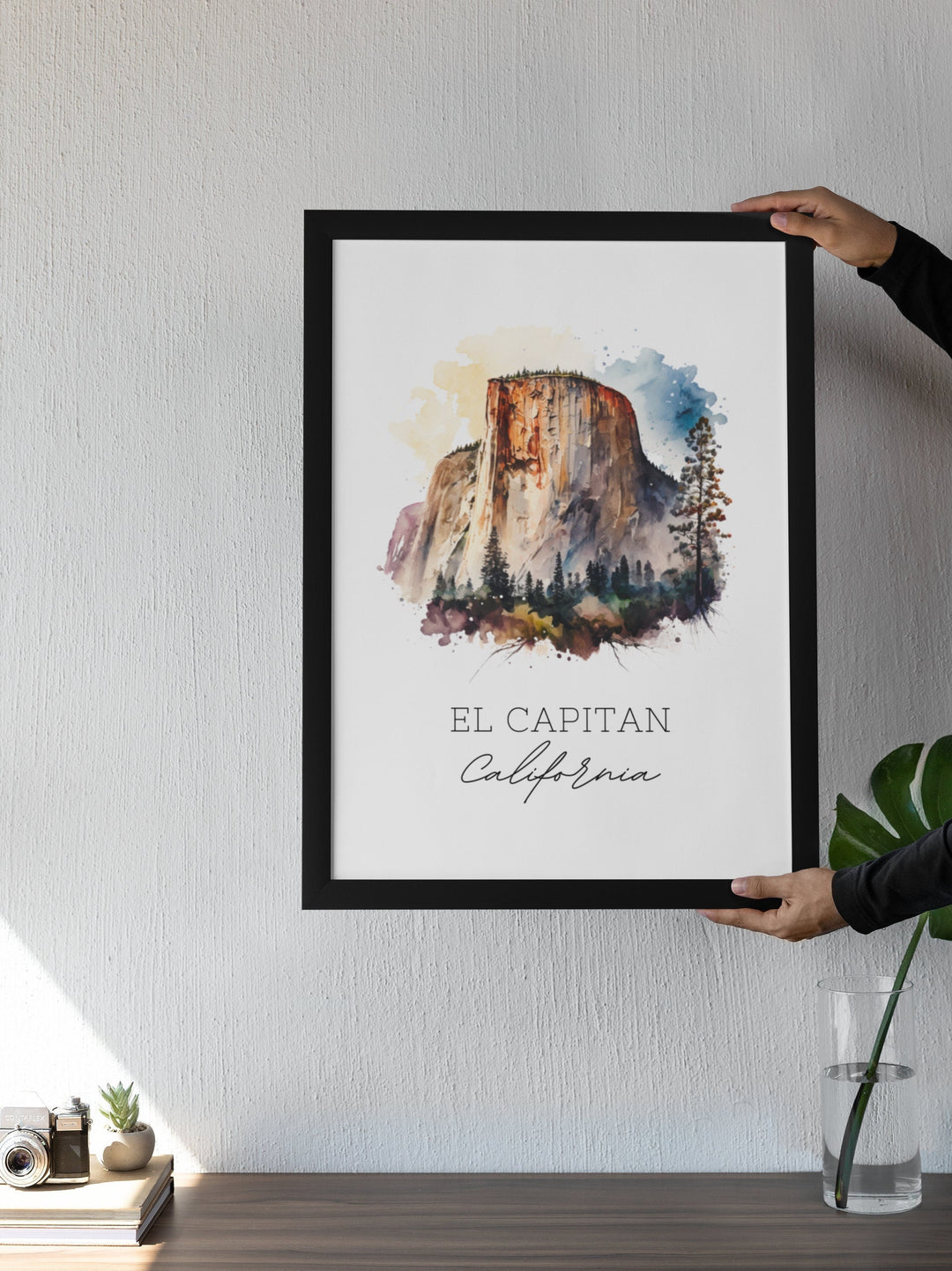 El Capitan traditional travel art - California, Yosemite poster, Wedding gift, Birthday present, Custom Text, Personalized Gift