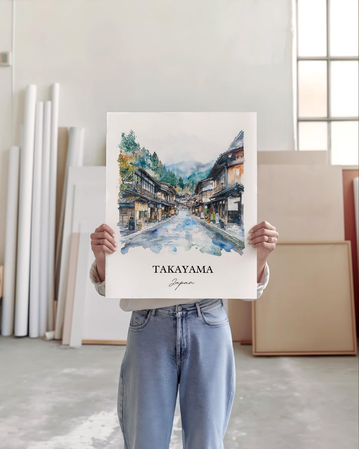 Takayama Wall Art, Takayama Japan Print, Gifu Prefecture Watercolor Art, Takayama Gift, Travel Print, Travel Poster, Housewarming Gift