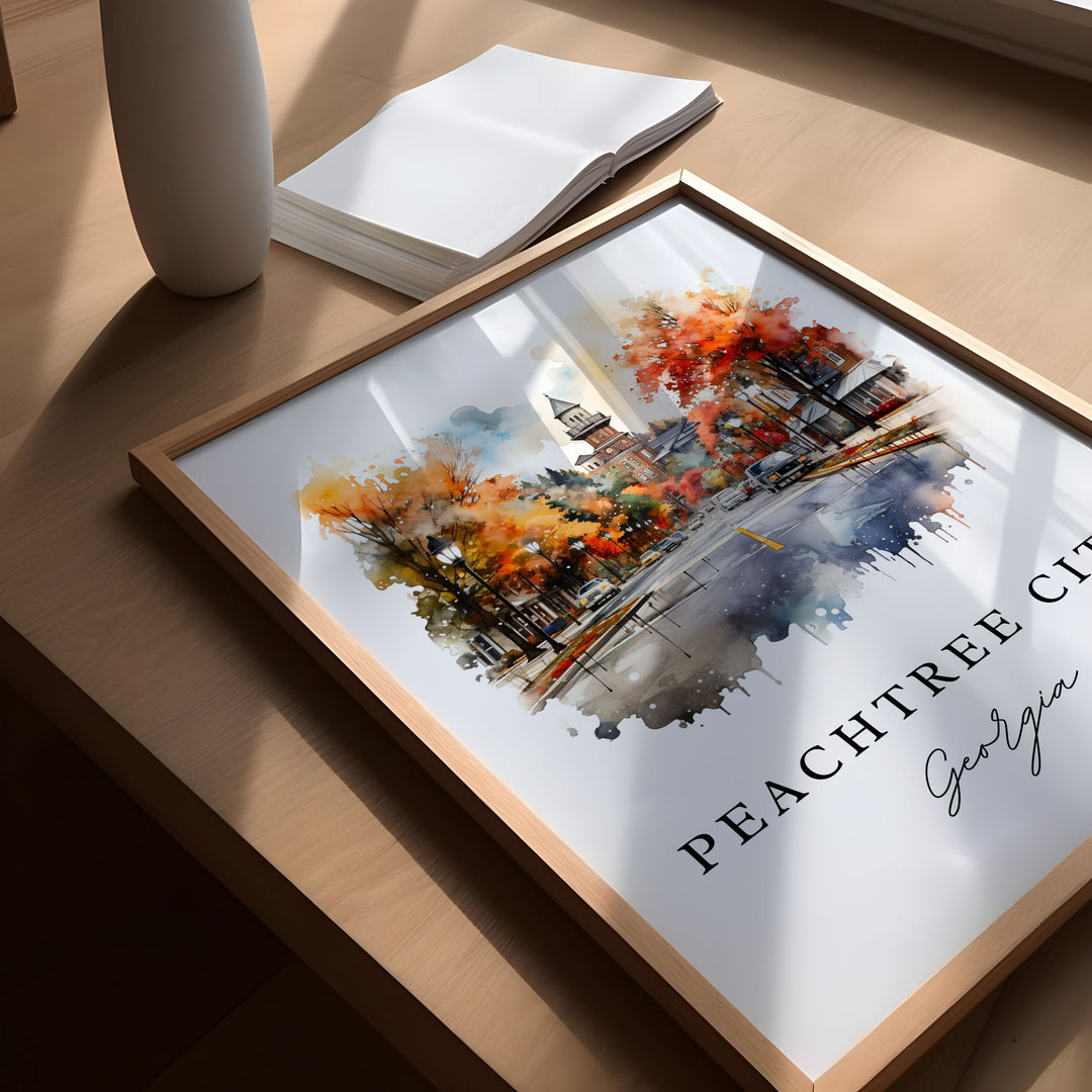 PeachTree City GA wall art - Georgia, Peachtree City poster print, PeachTree GA Wedding gift, Birthday present, Custom Text, Perfect Gift