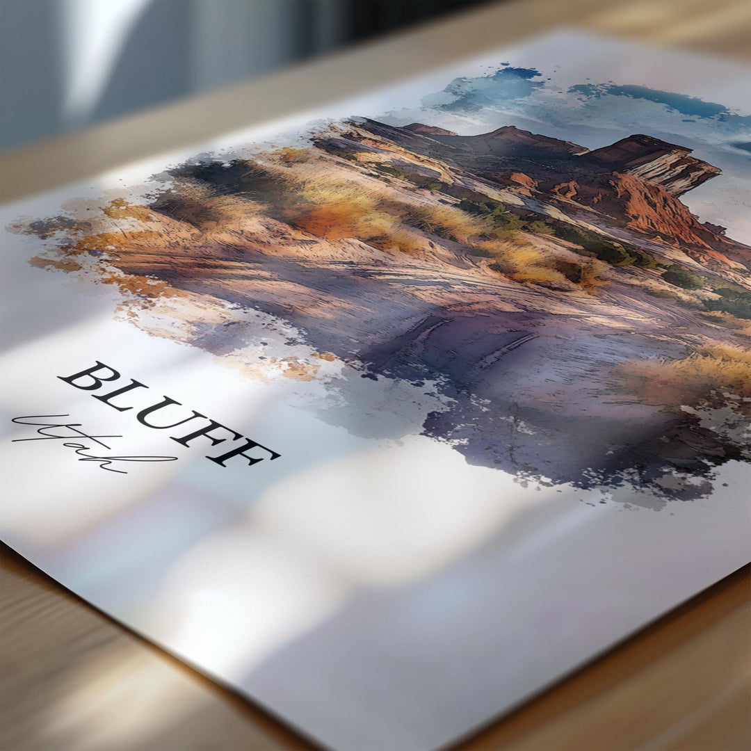 Bluff UT Wall Art, San Juan County Print, Utah Watercolor Art, Bluff Utah Gift, Travel Print, Travel Poster, Housewarming Gift