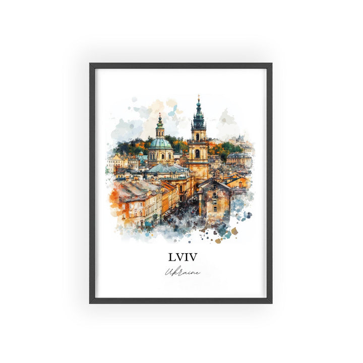 Lviv Wall Art, Lviv Skyline Print, Ukraine Watercolor Art, Lviv Ukraine Gift, Travel Print, Travel Poster, Housewarming Gift