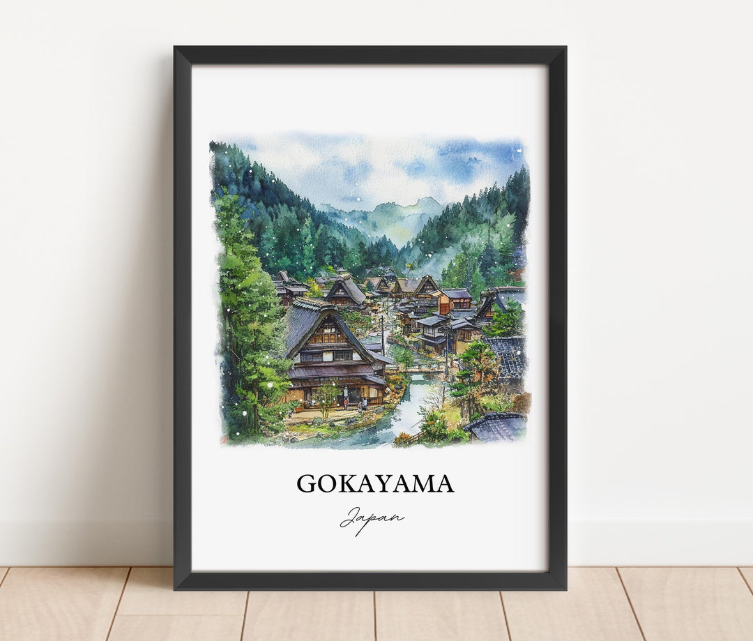Gokayama Wall Art, Shogawa River Valley Print, Japan Watercolor Art, Gokayama Japan Gift, Travel Print, Travel Poster, Housewarming Gift