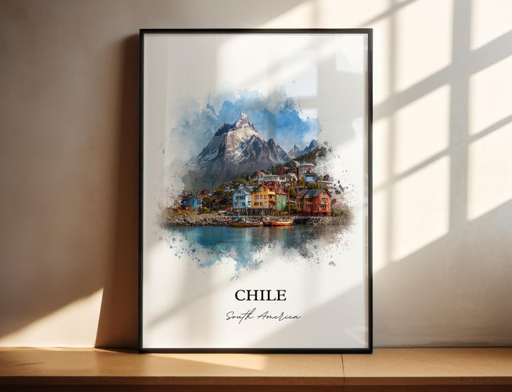 Chile Wall Art, Chile Print, Chile Watercolor Art, Chile Country Gift, Travel Print, Travel Poster, Housewarming Gift