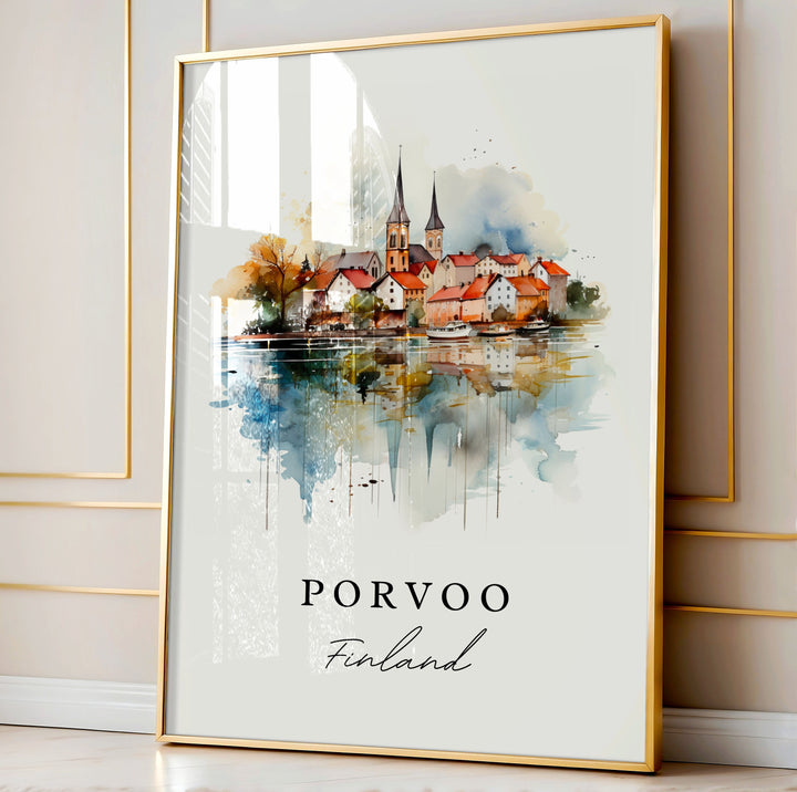 Porvoo traditional travel art - Finland, Porvoo poster print, Wedding gift, Birthday present, Custom Text, Perfect Gift