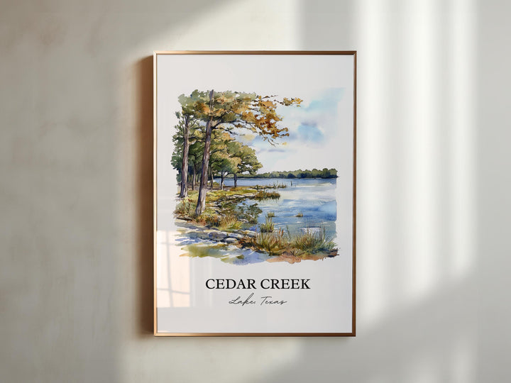 Cedar Creek Lake Wall Art, Kaufman County Print, Texas Watercolor Art, Cedar Creek Lake Gift, Travel Print, Travel Poster, Housewarming Gift