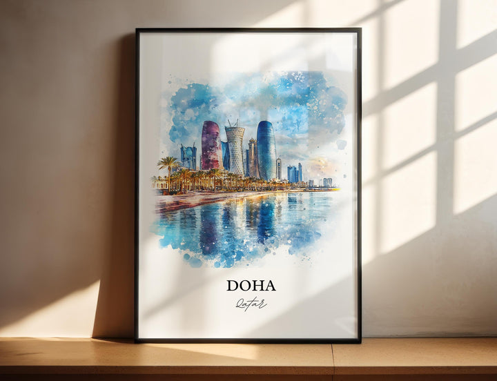 Doha Qatar Wall Art, Qatar Print, Doha Watercolor Art, Doha Qatar Gift, Travel Print, Travel Poster, Housewarming Gift