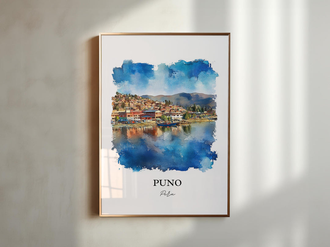 Puno Peru Wall Art, Lake Titicaca Print, Peru Watercolor Art, Puno Peru Gift, Travel Print, Travel Poster, Housewarming Gift