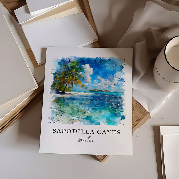 Sapodilla Cayes Art, Sapodilla Belize Print, Sapodilla Cayes Belize Watercolor, Belize Gift,